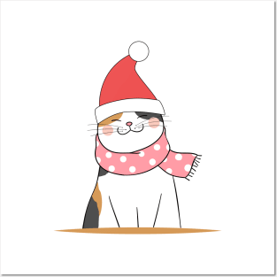 cat with santa hat christmas Posters and Art